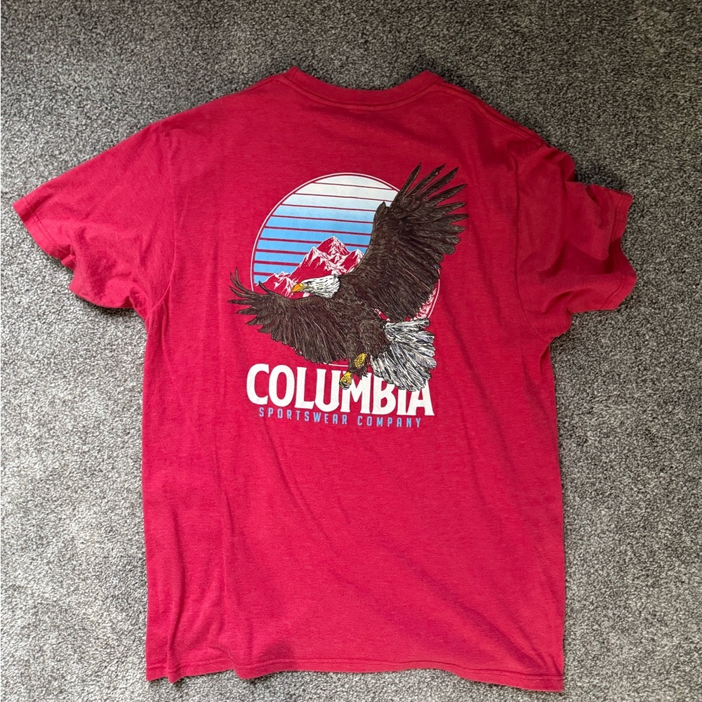Columbia Red Short-Sleeve Tee with Eagle and Mountain Graphic